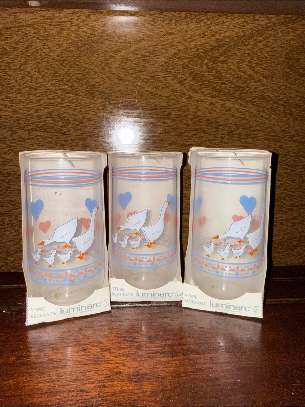 Vintage Duck and heart Family Drinking Glass - Blue & Orange Hearts